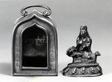 Traveller's Shrine with Figure of Wenshu (Manjusri) on Lion, Pewter, brass, China