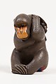 Netsuke of Seated Monkey Carrying a Bunch of Grapes and Leaves, Koichi (Japanese, 19th century), Wood, horn, Japan
