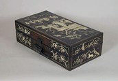 Box with Scene of a Visit, Wood with ivory and bitumen, China