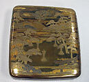 Writing Box with Design of the Sumiyoshi Shrine, Gold and silver maki-e on black lacquer, Japan