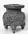 Tripod incense burner, Earthenware with green and yellow glaze, China
