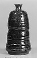 Bottle, Clay with dark brown mottled glaze, shading into lighter tones (Karatsu ware), Japan