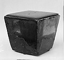 Square Bowl, Clay, shaded light and dark brown crackled glaze; cover of dark brown lacquer (Seto ware), Japan