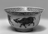Bowl with ox, tiger, and lion, Soft-paste porcelain painted in underglaze cobalt blue (Jingdezhen ware), China