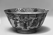 Bowl with narrative scene, Soft-paste porcelain painted in underglaze cobalt blue (Jingdezhen ware), China