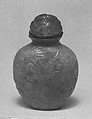 Snuff bottle with stopper, Pale green jadeite, pink glass stopper, China