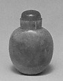 Snuff bottle with stopper, Pale bluish green jadeite tinged with lavender and grey; pink tourmaline stopper, China