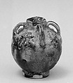 Miniature jar with loop handles, Earthenware with molded decoration and three color (sancai) glaze, China