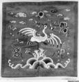 Rank Badge with Manchurian Crane, Wave and Cloud Motifs
, Silk, metallic thread, China