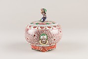 Covered Box, Porcelain decorated with iron red and enamels, Japan