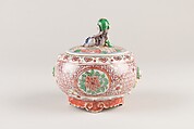 Covered Box, Porcelain decorated with iron red and enamels, Japan