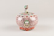 Covered Box, Porcelain decorated with iron red and enamels, Japan