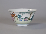 Bowl with figures in a garden, Porcelain painted in overglaze polychrome enamels (Jingdezhen ware), China