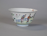 Bowl with figures in a garden, Porcelain painted in overglaze polychrome enamels (Jingdezhen ware), China