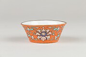 Cup (from a set of eight), Porcelain with iron-red glaze, painted in overglaze polychrome enamels, China