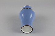 Vase, Porcelain with blue glaze and biscuit relief band representing bronze (Jingdezhen ware), China