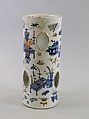 Brush Holder, Porcelain painted in underglaze blue and overglaze polychrome enamels, China
