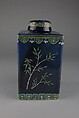 Tea caddy with flowers, Porcelain with polychrome enamels over a blue ground (Jingdezhen ware), China