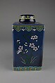 Tea caddy with flowers, Porcelain with polychrome enamels over a blue ground (Jingdezhen ware), China