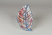 Leaf-shaped dish with poem, Porcelain painted in underglaze cobalt blue and copper red (Jingdezhen ware), China