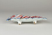 Leaf-shaped dish with poem, Porcelain painted in underglaze cobalt blue and copper red (Jingdezhen ware), China