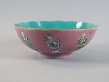 Bowl with the Eight Immortals, Porcelain painted in overglaze polychrome enamels over engraved pink ground (Jingdezhen ware), China
