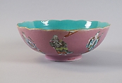 Bowl with the Eight Immortals, Porcelain painted in overglaze polychrome enamels over engraved pink ground (Jingdezhen ware), China