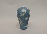 Meiping vase with dragons, Porcelain with white decoration reserved on a crackled blue ground (Jingdezhen ware), China