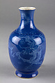 Vase with dragon, Porcelain with blue glaze and incised decoration (Jingdezhen ware), China