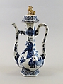 Covered ewer with figures in a garden, Pocelain painted in underglaze cobalt blue (Jingdezhen ware), China