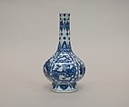 Hexagonal vase with ladies, plants, and landscape, Porcelain painted in underglaze cobalt blue (Jingdezhen ware), China