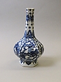 Hexagonal vase with ladies, plants, and landscape, Porcelain painted in underglaze cobalt blue (Jingdezhen ware), China