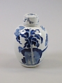 Tea leaf jar with ladies at leisure, Porcelain painted in underglaze cobalt blue (Jingdezhen ware), China