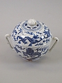 Covered bowl with dragons, Porcelain painted in underglaze cobalt blue (Jingdezhen ware), China