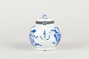 Ewer with archaistic vessels, Porcelain painted in underglaze cobalt blue (Jingdezhen ware), metal mounts, China
