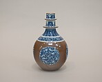 Bottle for a water pipe (huqqa), Porcelain painted in underglaze cobalt blue, with brown glaze (Jingdezhen ware), China