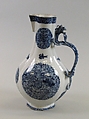 Jug with dragon handle and floral madellions, Soft-paste porcelain painted in underglaze cobalt blue (Jingdezhen ware), China