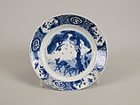 Plate with Monkey, Bees, Magpie, and Deer, Porcelain painted with blue underglaze, China