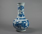 Vase with scenes from Romance of the West Chamber, Porcelain painted in cobalt blue under transparent glaze (Jingdezhen ware), China