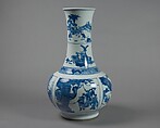 Vase with scenes from Romance of the West Chamber, Porcelain painted in cobalt blue under transparent glaze (Jingdezhen ware), China
