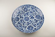Plate with lotus scrolls, Porcelain painted in underglaze cobalt blue (Jingdezhen ware), China
