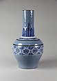 Vase with floral and geometric ornaments, Porcelain painted in underglaze cobalt blue and light blue glaze (Jingdezhen ware), China