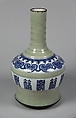 Vase with characters fortune (fu) and longevity (shou), Porcelain painted in underglaze cobalt blue, with celadon glaze (Jingdezhen ware), China