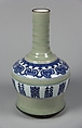 Vase with characters fortune (fu) and longevity (shou), Porcelain painted in underglaze cobalt blue, with celadon glaze (Jingdezhen ware), China