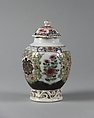 Covered jar with floral pattern, Porcelain painted in overglaze polychrome enamels (Jingdezhen ware), China