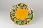 Dish with flowers, Porcelain painted in polychrome enamels over yellow glaze (Jingdezhen ware), China