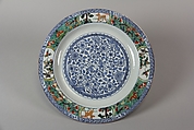 Plate, Porcelain painted in underglaze blue, incised, and overglaze polychrome enamel decoration, China