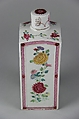 Covered square bottle with flowers, Porcelain painted in overglaze polychrome enamels (Jingdezhen ware), China