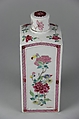 Covered square bottle with flowers, Porcelain painted in overglaze polychrome enamels (Jingdezhen ware), China