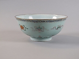 Bowl with eight Buddhist treasures, Porcelain painted in polychrome enamels over a celadon glaze (Jingdezhen ware), China